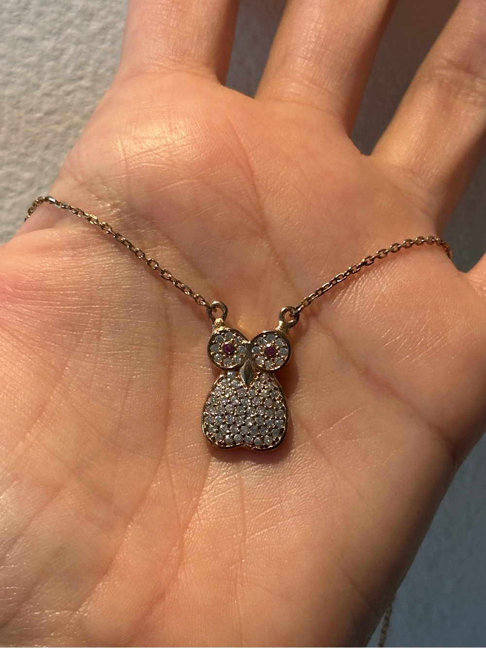 Gold-Tone Owl Pendant Necklace with Pink Accent Eyes